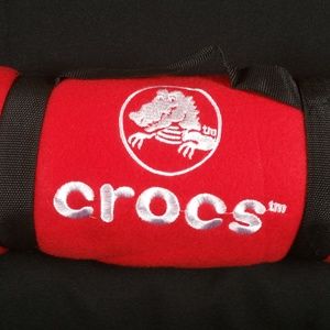 CROCS RED Polar Fleece Throw Blanket Embroidered Logo Shoes Alligator Travel